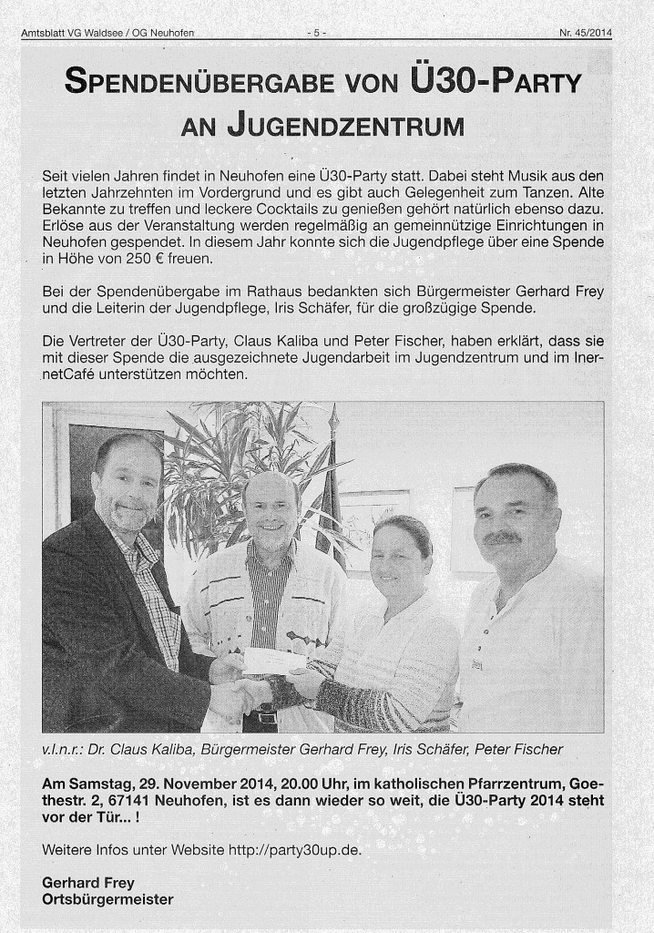 Amtsblatt VG Waldsee/OG Neuhofen Nr. 45/2014 (6.11.2014)