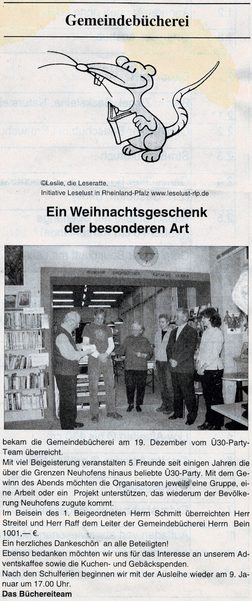 Bericht im Amtsblatt Neuhofen